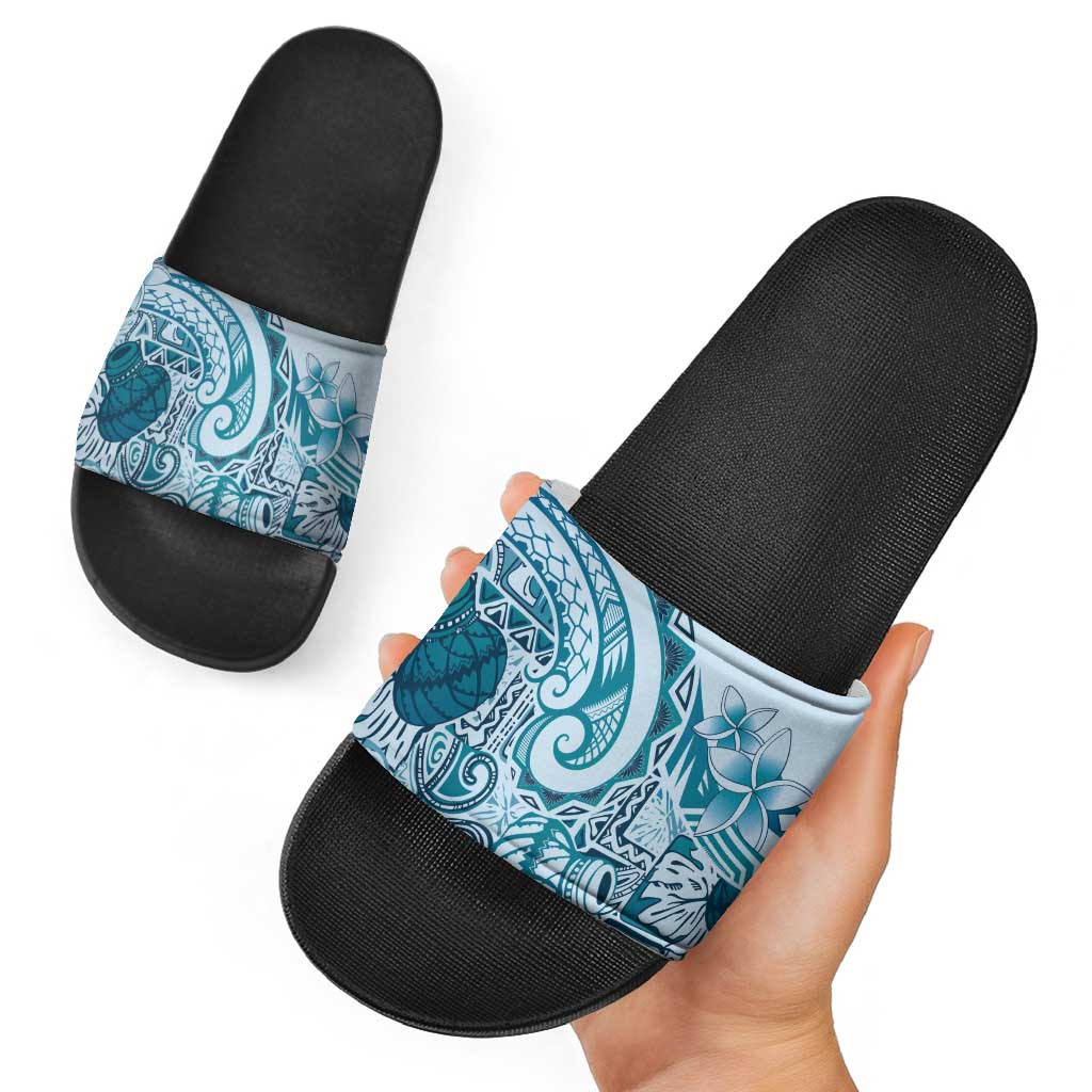 Aloha Hawaii Tapa Slide Sandals Cool Turquoise Hawaiian Ipu - Polynesian Pride