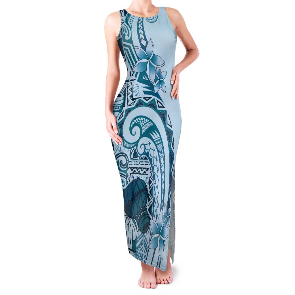 Aloha Hawaii Tapa Tank Maxi Dress Cool Turquoise Hawaiian Ipu - Polynesian Pride