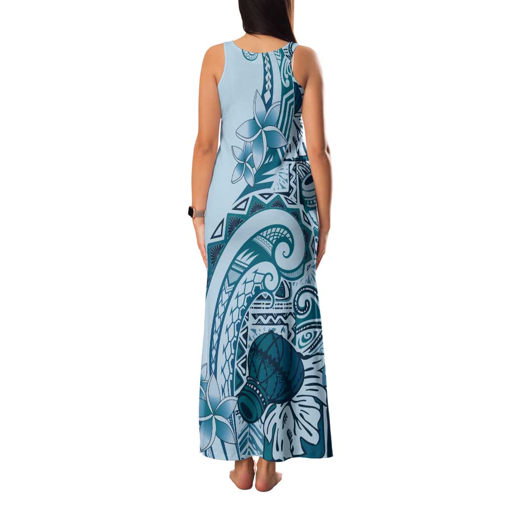 Aloha Hawaii Tapa Tank Maxi Dress Cool Turquoise Hawaiian Ipu - Polynesian Pride