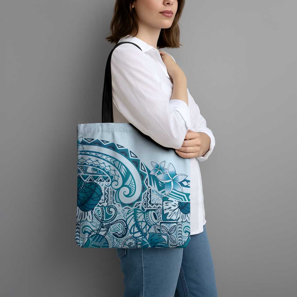 Aloha Hawaii Tapa Tote Bag Cool Turquoise Hawaiian Ipu - Polynesian Pride