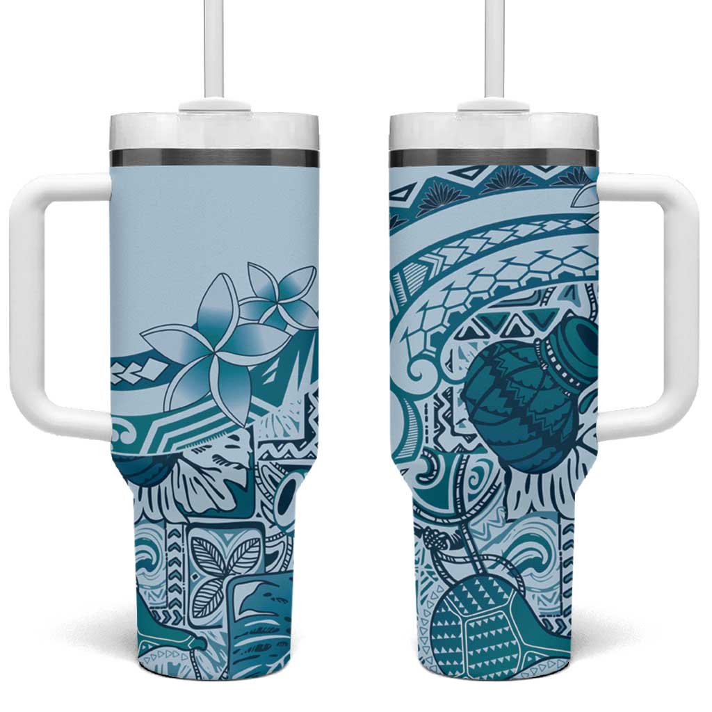 Aloha Hawaii Tapa Tumbler With Handle Cool Turquoise Hawaiian Ipu - Polynesian Pride
