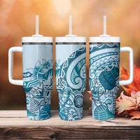 Aloha Hawaii Tapa Tumbler With Handle Cool Turquoise Hawaiian Ipu - Polynesian Pride