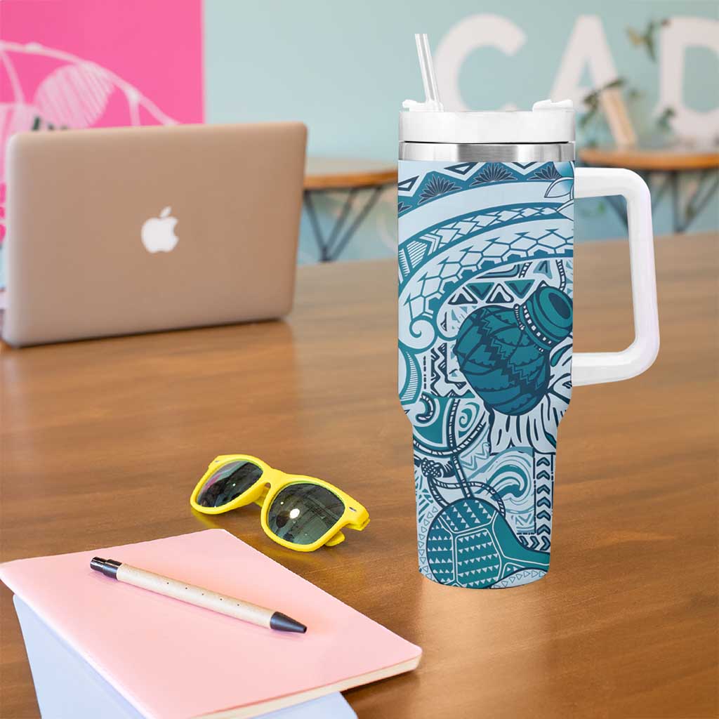 Aloha Hawaii Tapa Tumbler With Handle Cool Turquoise Hawaiian Ipu - Polynesian Pride