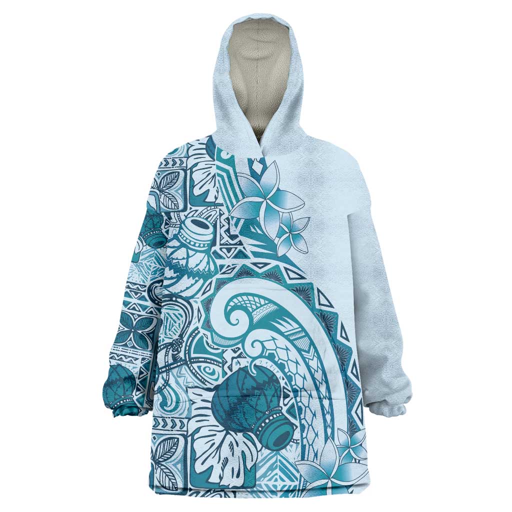 Aloha Hawaii Tapa Wearable Blanket Hoodie Cool Turquoise Hawaiian Ipu - Polynesian Pride