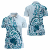 Aloha Hawaii Tapa Women Polo Shirt Cool Turquoise Hawaiian Ipu - Polynesian Pride