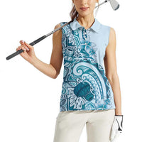 Aloha Hawaii Tapa Women Sleeveless Polo Shirt Cool Turquoise Hawaiian Ipu - Polynesian Pride