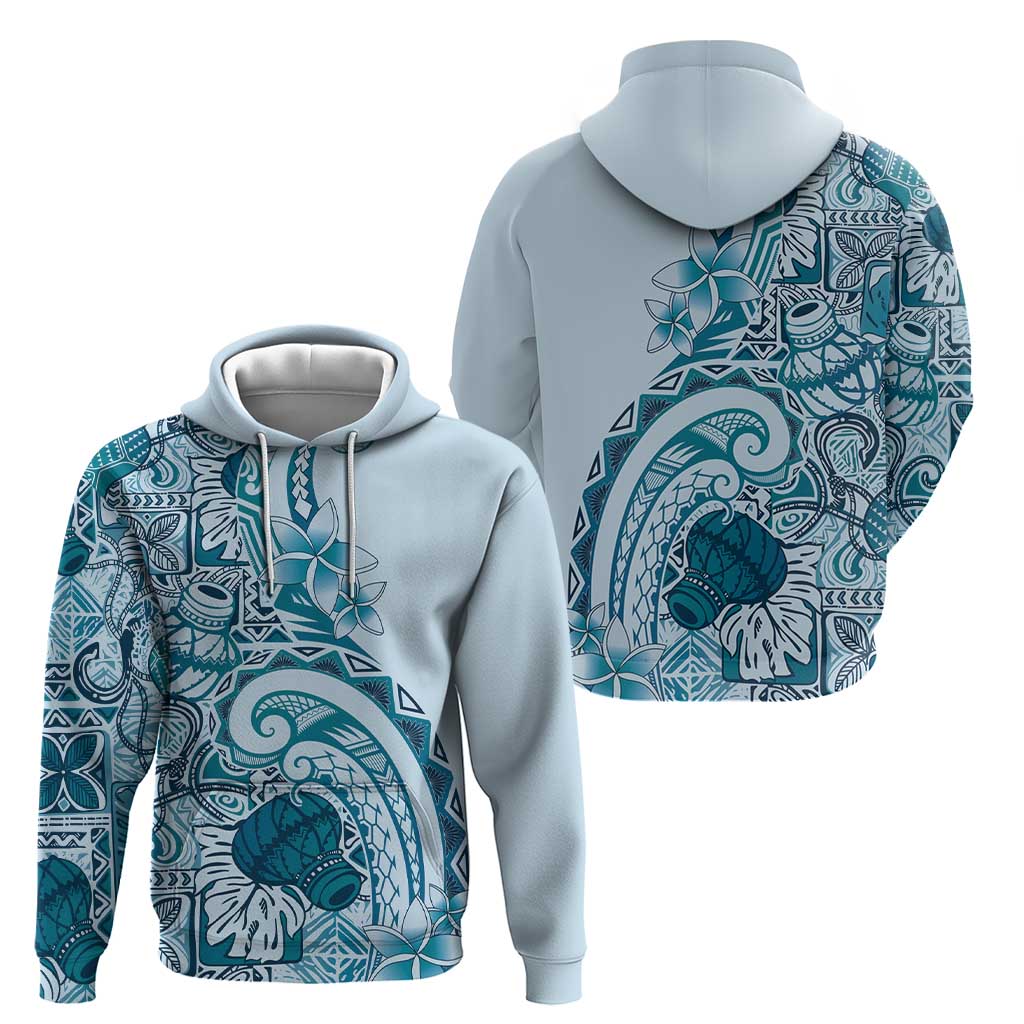 Aloha Hawaii Tapa Zip Hoodie Cool Turquoise Hawaiian Ipu - Polynesian Pride