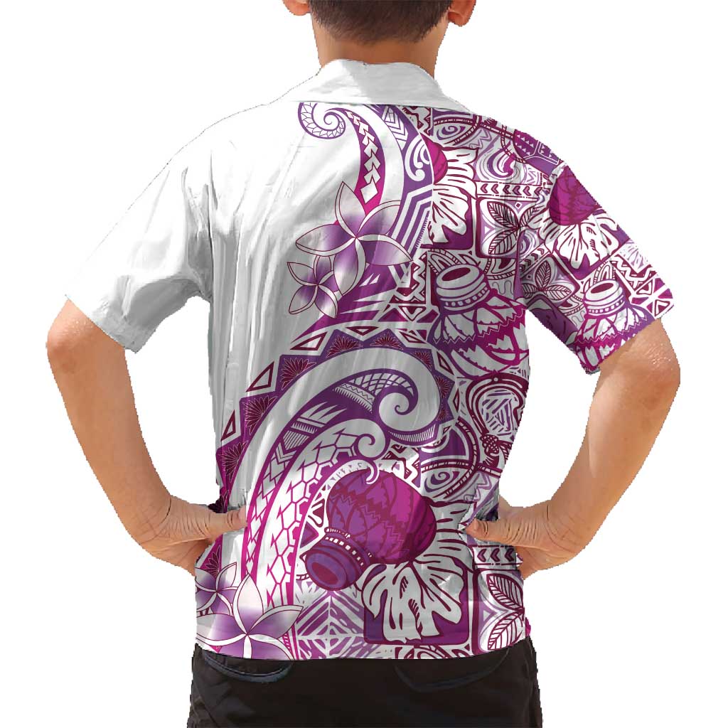 Aloha Hawaii Tapa Family Matching Off Shoulder Short Dress and Hawaiian Shirt Vibrant Fuchsia Hawaiian Ipu - Polynesian Pride