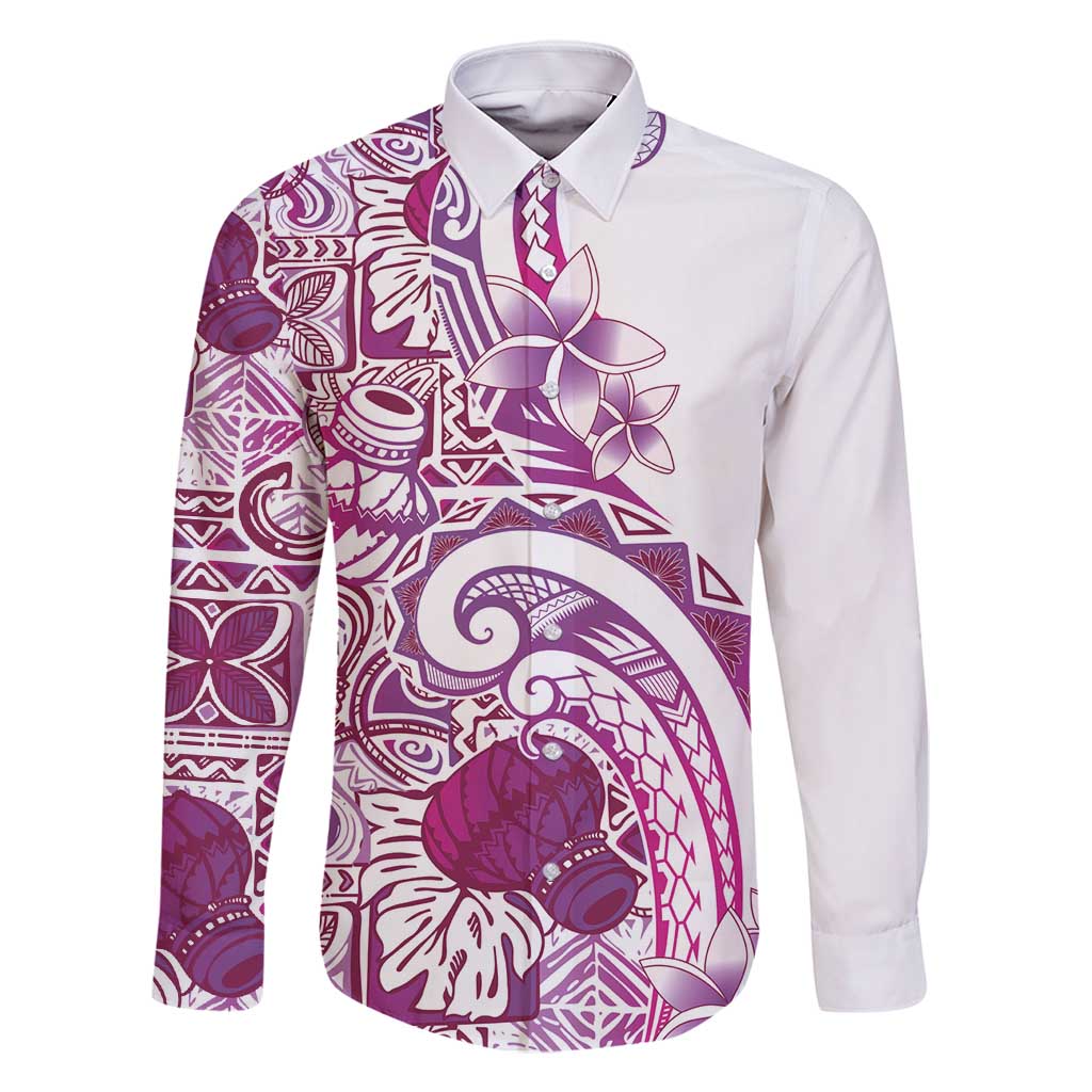 Aloha Hawaii Tapa Family Matching Off Shoulder Short Dress and Hawaiian Shirt Vibrant Fuchsia Hawaiian Ipu - Polynesian Pride