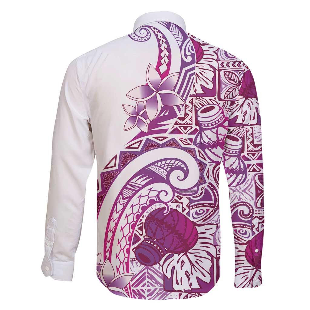 Aloha Hawaii Tapa Family Matching Off Shoulder Short Dress and Hawaiian Shirt Vibrant Fuchsia Hawaiian Ipu - Polynesian Pride