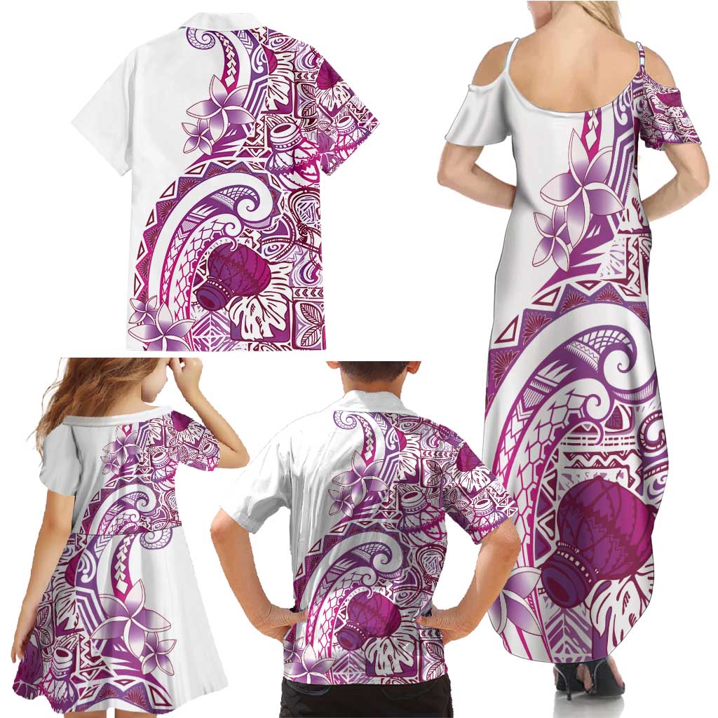 Aloha Hawaii Tapa Family Matching Summer Maxi Dress and Hawaiian Shirt Vibrant Fuchsia Hawaiian Ipu - Polynesian Pride