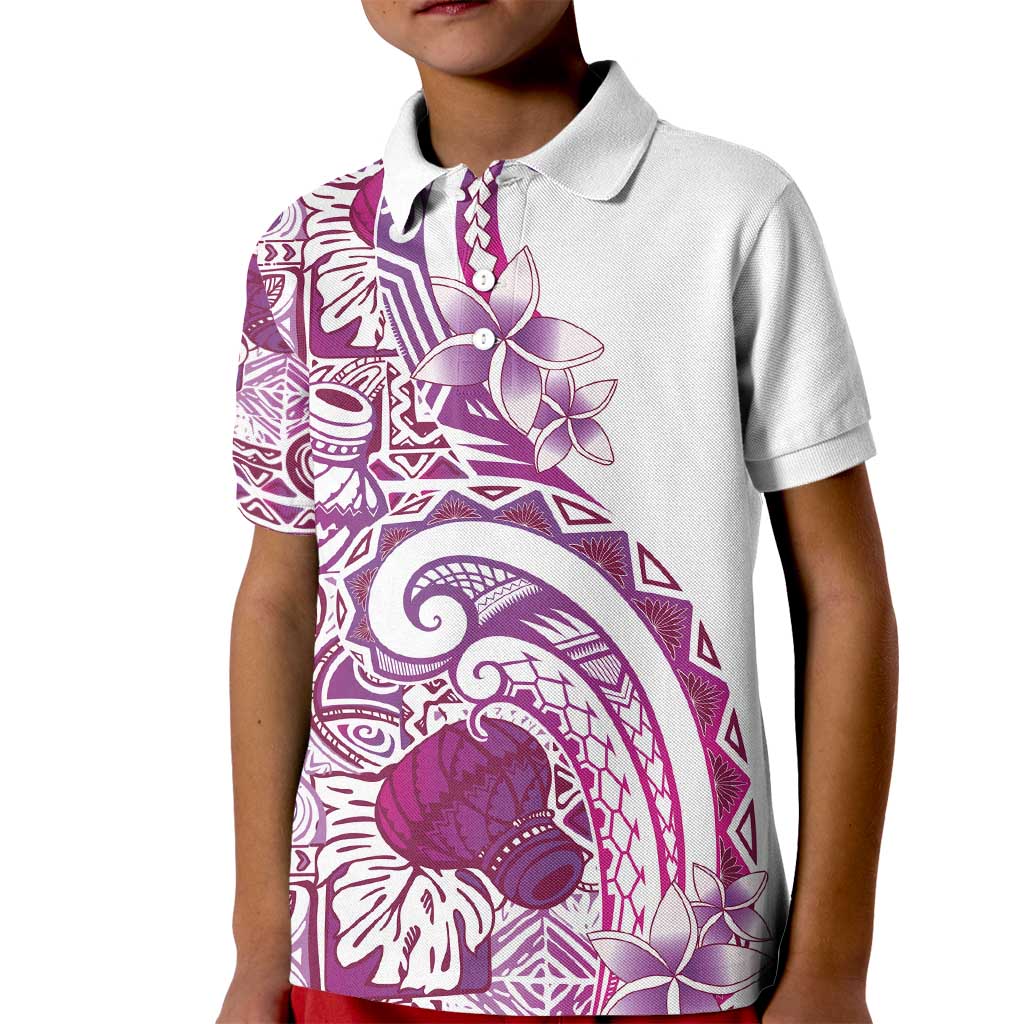 Aloha Hawaii Tapa Kid Polo Shirt Vibrant Fuchsia Hawaiian Ipu - Polynesian Pride
