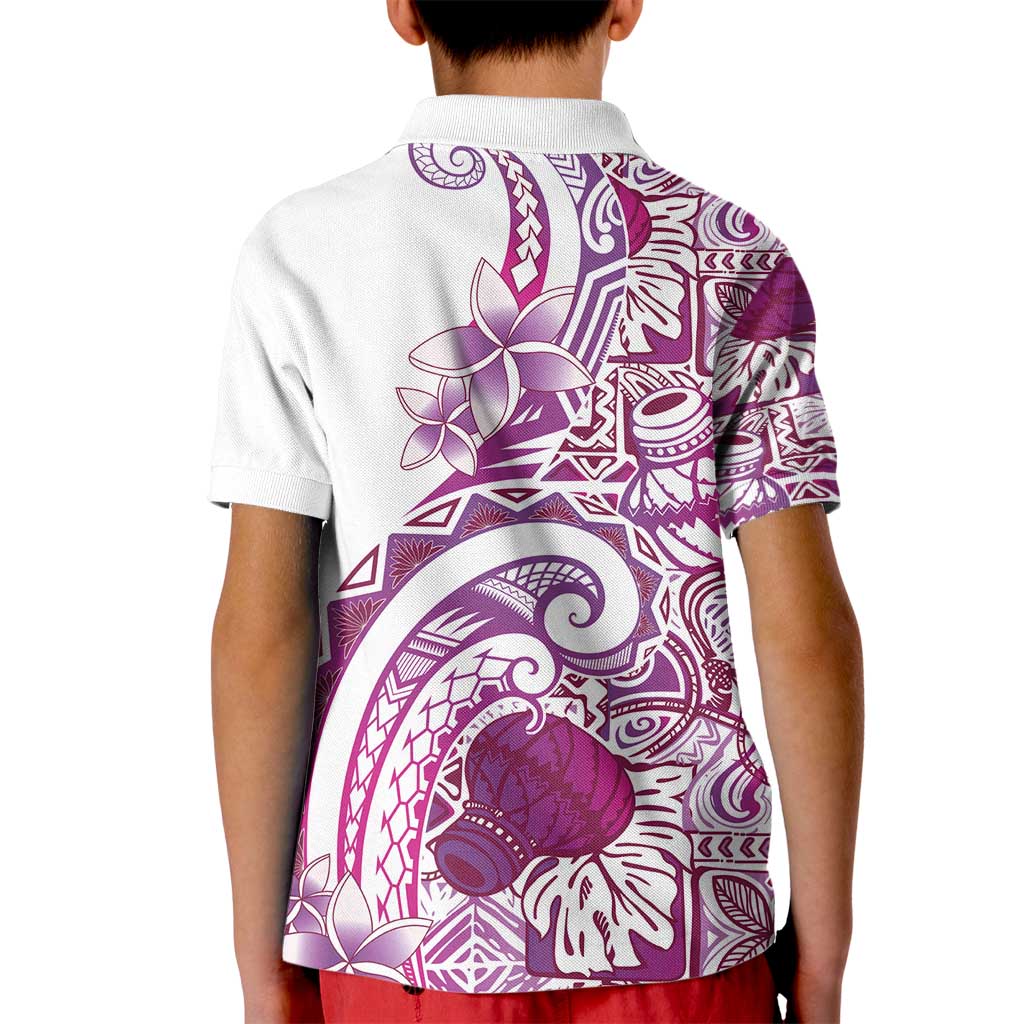 Aloha Hawaii Tapa Kid Polo Shirt Vibrant Fuchsia Hawaiian Ipu - Polynesian Pride