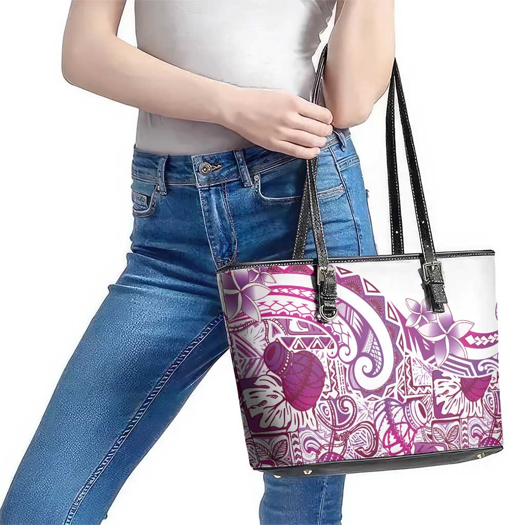 Aloha Hawaii Tapa Leather Tote Bag Vibrant Fuchsia Hawaiian Ipu - Polynesian Pride