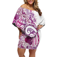 Aloha Hawaii Tapa Off Shoulder Short Dress Vibrant Fuchsia Hawaiian Ipu - Polynesian Pride