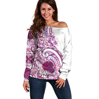 Aloha Hawaii Tapa Off Shoulder Sweater Vibrant Fuchsia Hawaiian Ipu - Polynesian Pride