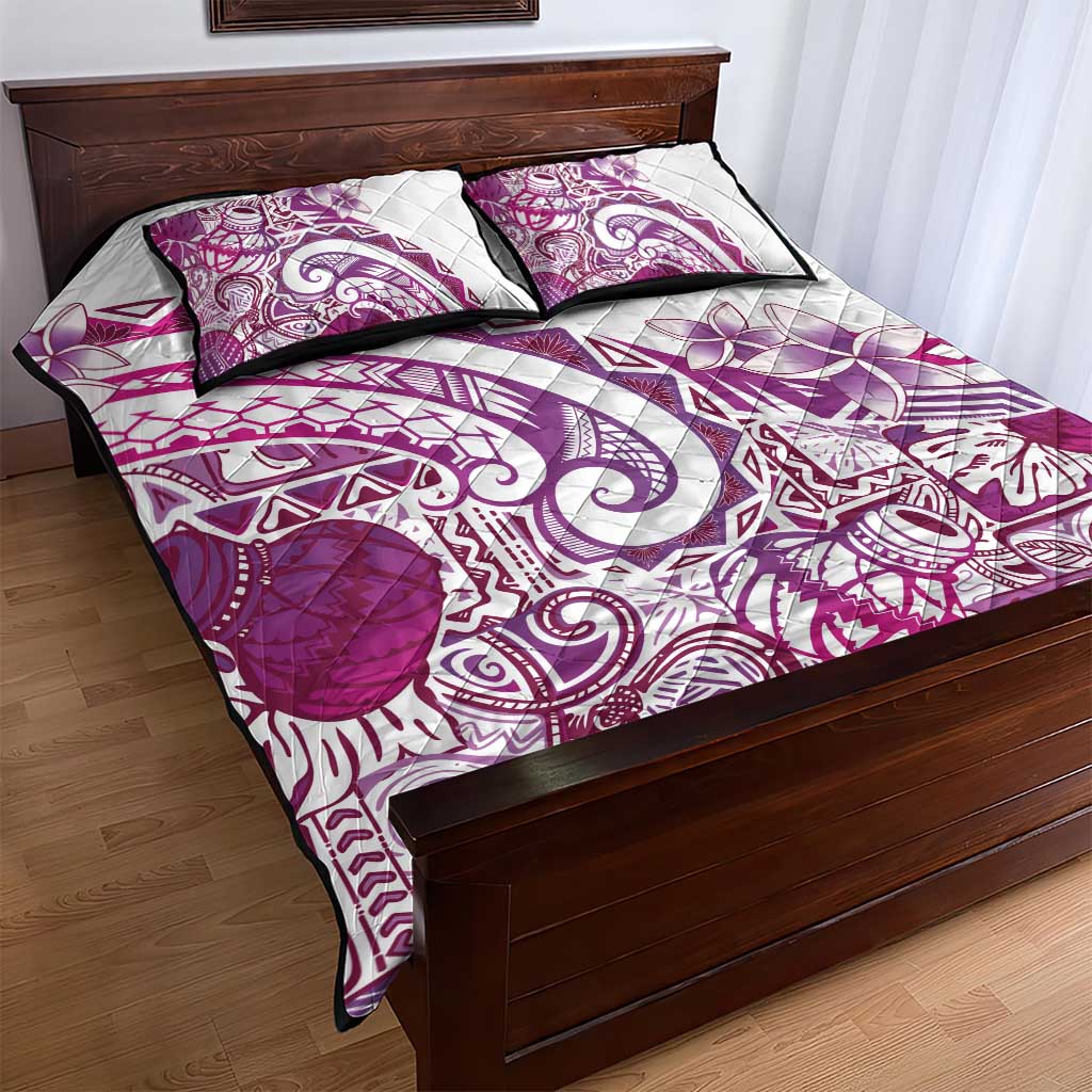 Aloha Hawaii Tapa Quilt Bed Set Vibrant Fuchsia Hawaiian Ipu - Polynesian Pride