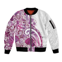 Aloha Hawaii Tapa Sleeve Zip Bomber Jacket Vibrant Fuchsia Hawaiian Ipu LT7 Unisex Fuchsia - Polynesian Pride