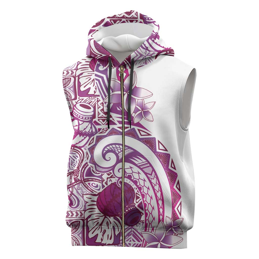 Aloha Hawaii Tapa Sleeveless Zip Hoodie Vibrant Fuchsia Hawaiian Ipu - Polynesian Pride