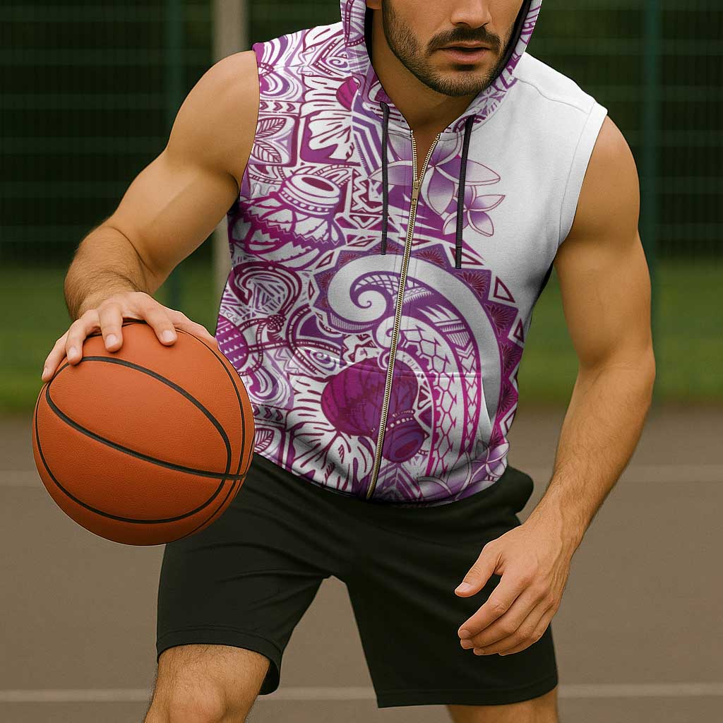 Aloha Hawaii Tapa Sleeveless Zip Hoodie Vibrant Fuchsia Hawaiian Ipu - Polynesian Pride