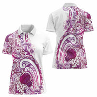 Aloha Hawaii Tapa Women Polo Shirt Vibrant Fuchsia Hawaiian Ipu - Polynesian Pride