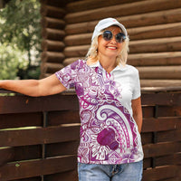 Aloha Hawaii Tapa Women Polo Shirt Vibrant Fuchsia Hawaiian Ipu - Polynesian Pride