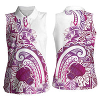 Aloha Hawaii Tapa Women Sleeveless Polo Shirt Vibrant Fuchsia Hawaiian Ipu - Polynesian Pride