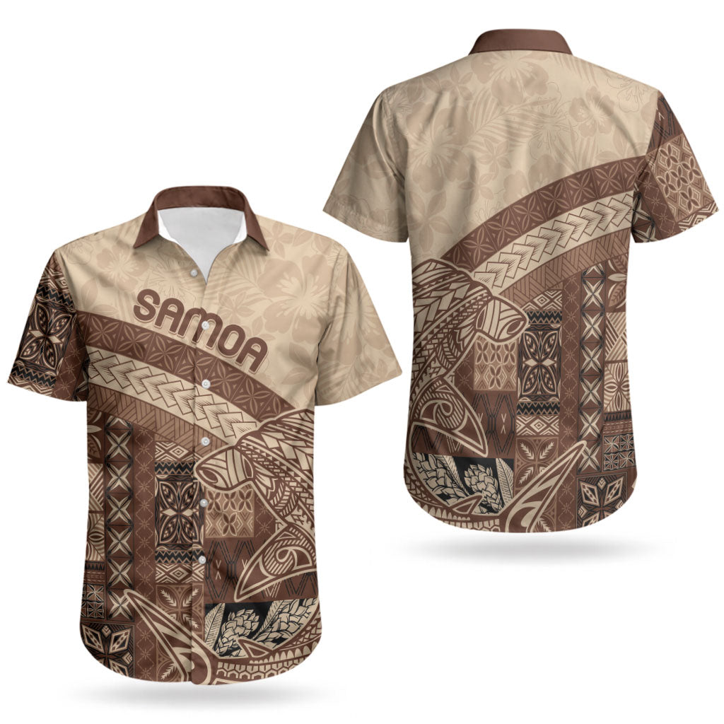 Samoa Mamanu Siapo Mocha Couples Matching Off Shoulder Maxi Dress and Hawaiian Shirt Tatau Malie