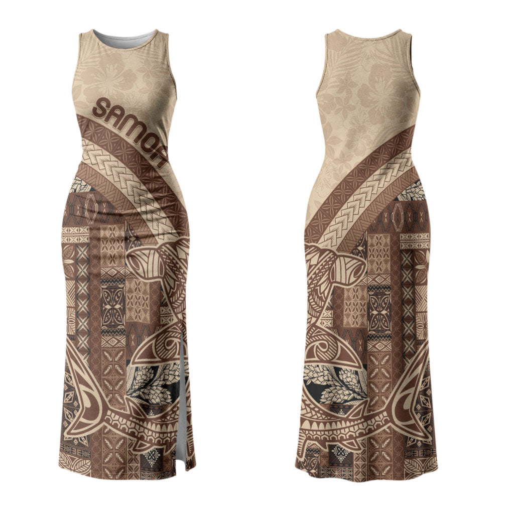 Samoa Mamanu Siapo Mocha Couples Matching Tank Maxi Dress and Hawaiian Shirt Tatau Malie