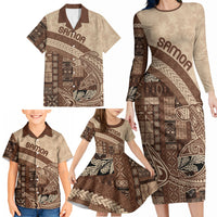 Samoa Mamanu Siapo Mocha Family Matching Long Sleeve Bodycon Dress and Hawaiian Shirt Tatau Malie LT7 - Polynesian Pride