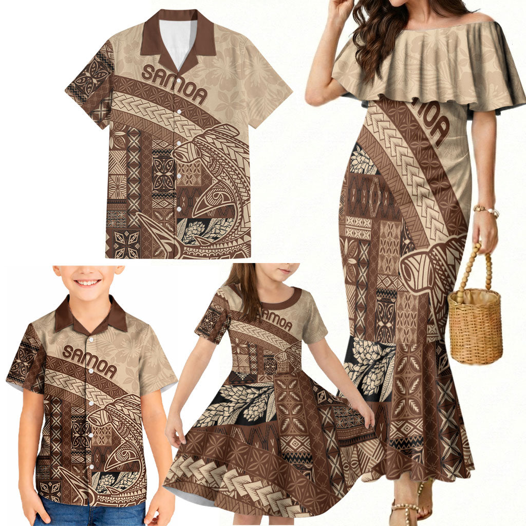 Samoa Mamanu Siapo Mocha Family Matching Mermaid Dress and Hawaiian Shirt Tatau Malie
