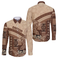 Samoa Mamanu Siapo Mocha Family Matching Short Sleeve Bodycon Dress and Hawaiian Shirt Tatau Malie LT7 Dad's Shirt - Long Sleeve Beige - Polynesian Pride