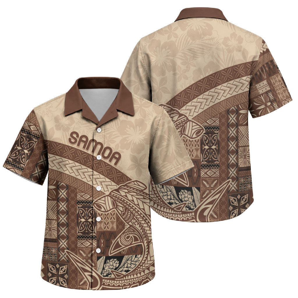 Samoa Mamanu Siapo Mocha Family Matching Short Sleeve Bodycon Dress and Hawaiian Shirt Tatau Malie LT7 Son's Shirt Beige - Polynesian Pride