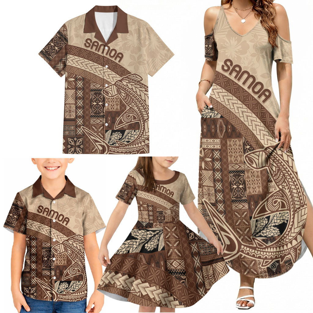 Samoa Mamanu Siapo Mocha Family Matching Summer Maxi Dress and Hawaiian Shirt Tatau Malie