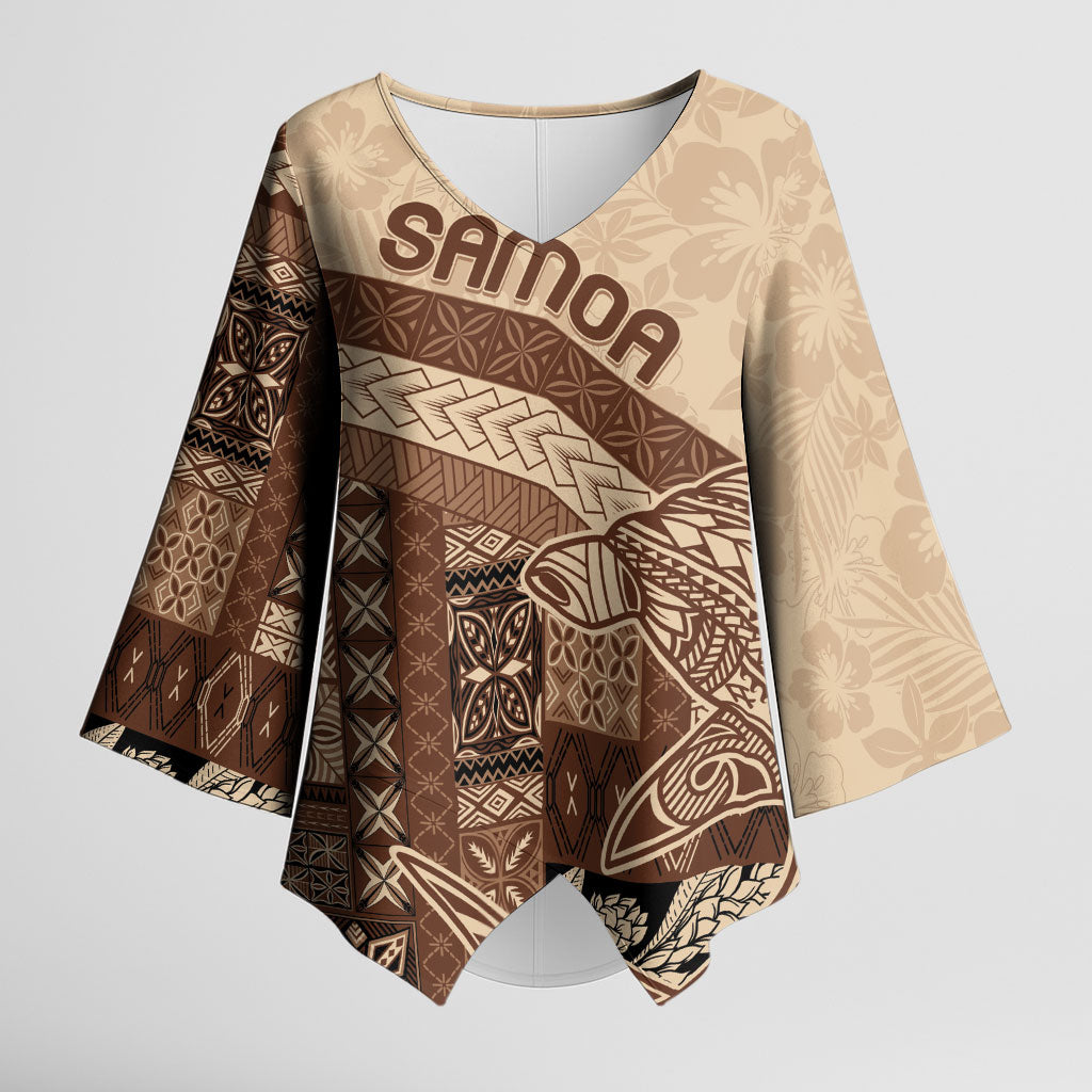 Samoa Mamanu Siapo Mocha Kimono Sleeve Blouse Tatau Malie