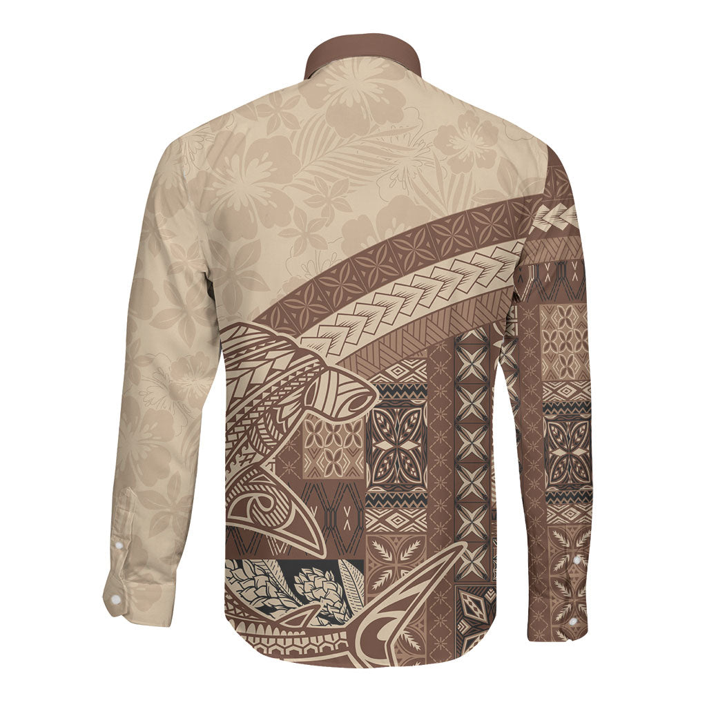 Samoa Mamanu Siapo Mocha Long Sleeve Button Shirt Tatau Malie