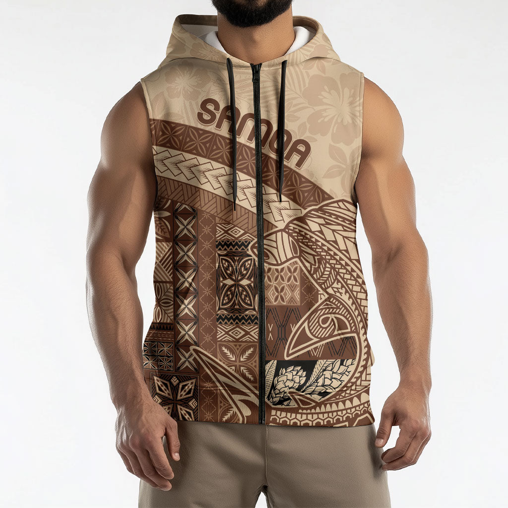 Samoa Mamanu Siapo Mocha Sleeveless Zip Hoodie Tatau Malie