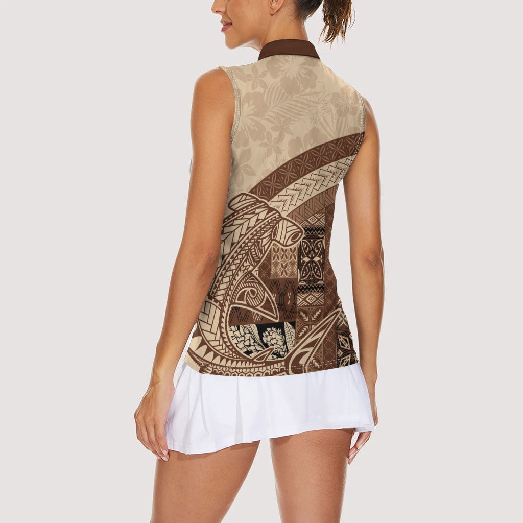 Samoa Mamanu Siapo Mocha Women Sleeveless Polo Shirt Tatau Malie