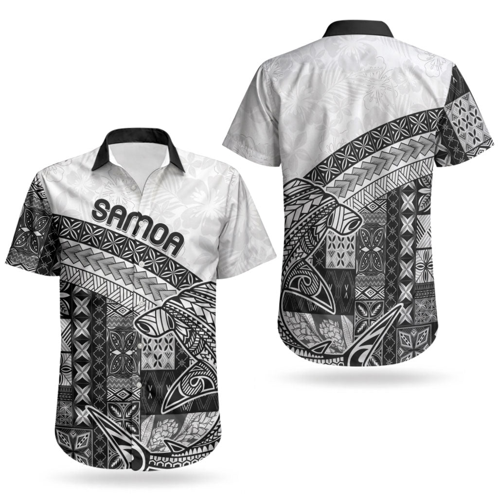 Samoa Mamanu Siapo Classic Black Couples Matching Off Shoulder Short Dress and Hawaiian Shirt Tatau Malie