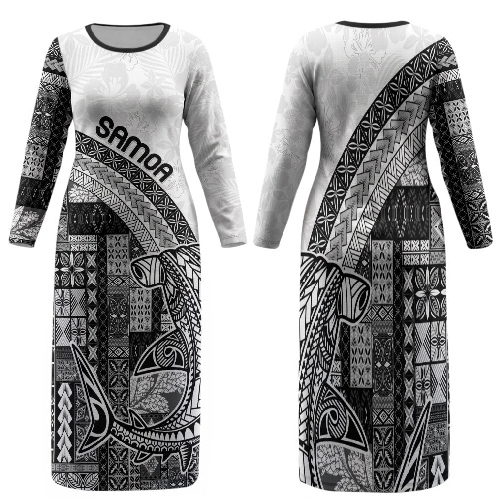 Samoa Mamanu Siapo Classic Black Family Matching Long Sleeve Bodycon Dress and Hawaiian Shirt Tatau Malie LT7 Mom's Dress Black - Polynesian Pride
