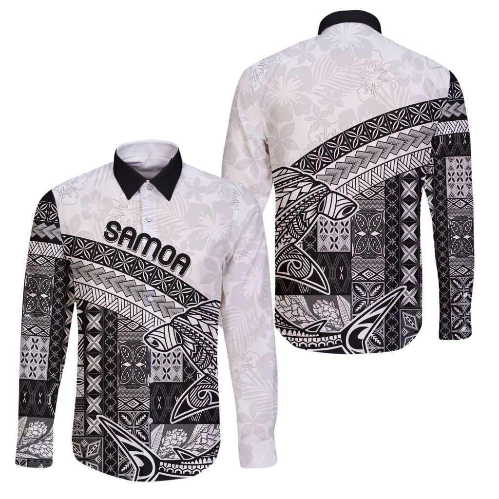 Samoa Mamanu Siapo Classic Black Family Matching Long Sleeve Bodycon Dress and Hawaiian Shirt Tatau Malie LT7 Dad's Shirt - Long Sleeve Black - Polynesian Pride
