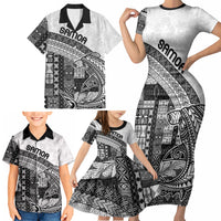 Samoa Mamanu Siapo Classic Black Family Matching Short Sleeve Bodycon Dress and Hawaiian Shirt Tatau Malie LT7 - Polynesian Pride
