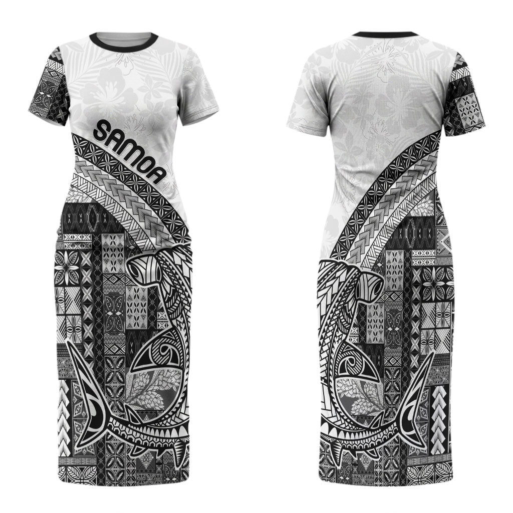 Samoa Mamanu Siapo Classic Black Family Matching Short Sleeve Bodycon Dress and Hawaiian Shirt Tatau Malie LT7 Mom's Dress Black - Polynesian Pride