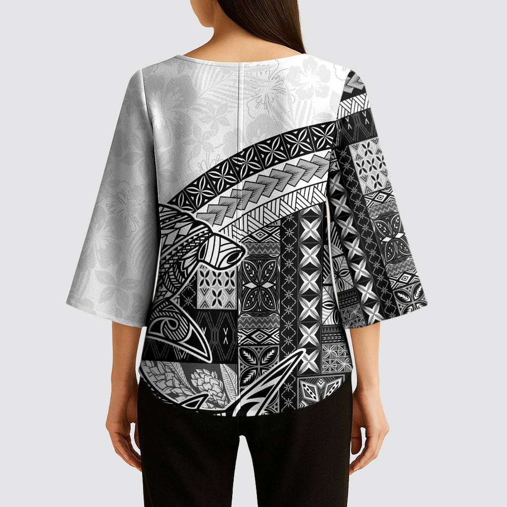 Samoa Mamanu Siapo Classic Black Kimono Sleeve Blouse Tatau Malie