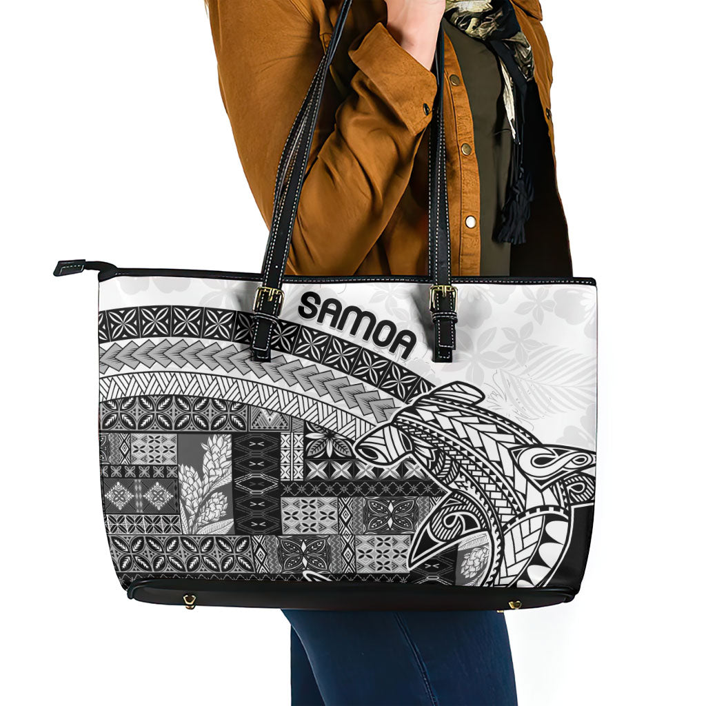 Samoa Mamanu Siapo Classic Black Leather Tote Bag Tatau Malie