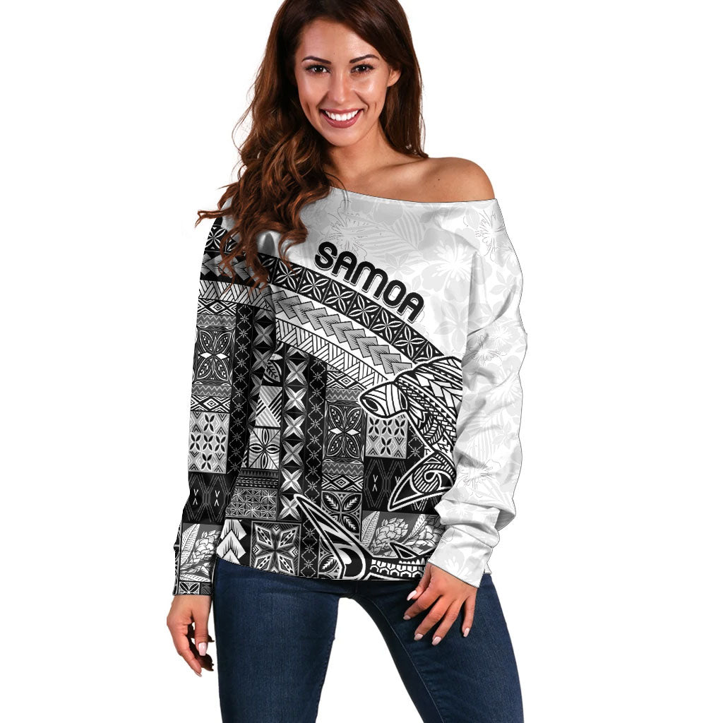 Samoa Mamanu Siapo Classic Black Off Shoulder Sweater Tatau Malie LT7 Women Black - Polynesian Pride