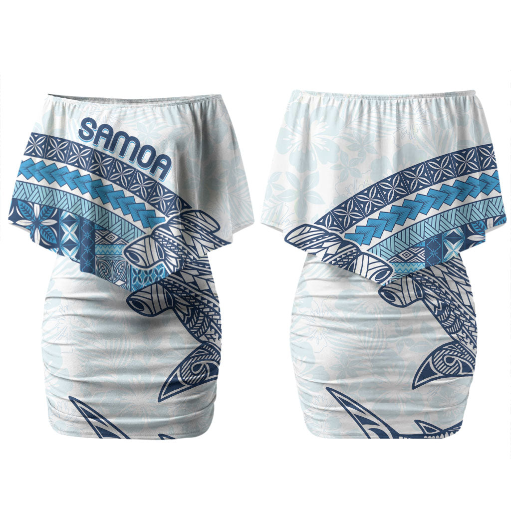 Samoa Mamanu Siapo Royal Blue Couples Matching Off Shoulder Short Dress and Long Sleeve Button Shirt Tatau Malie