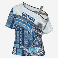 Samoa Mamanu Siapo Royal Blue Cross Shoulder Shirt Tatau Malie