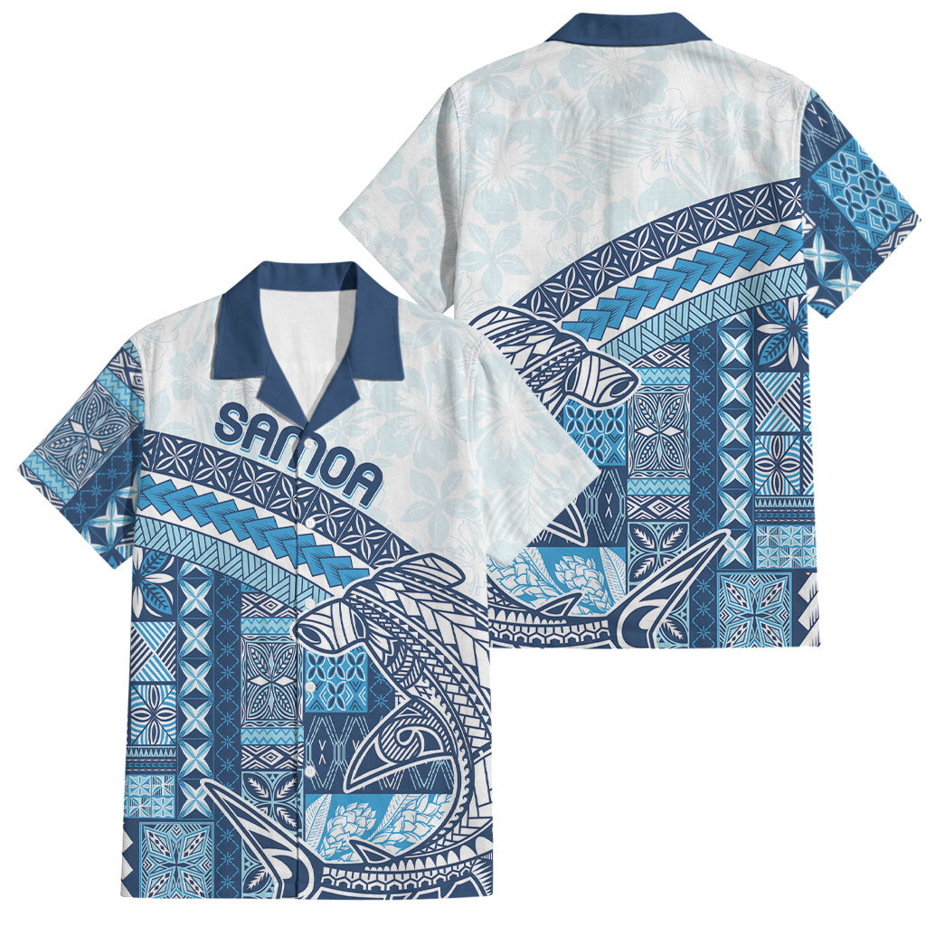 Samoa Mamanu Siapo Royal Blue Family Matching Off The Shoulder Long Sleeve Dress and Hawaiian Shirt Tatau Malie