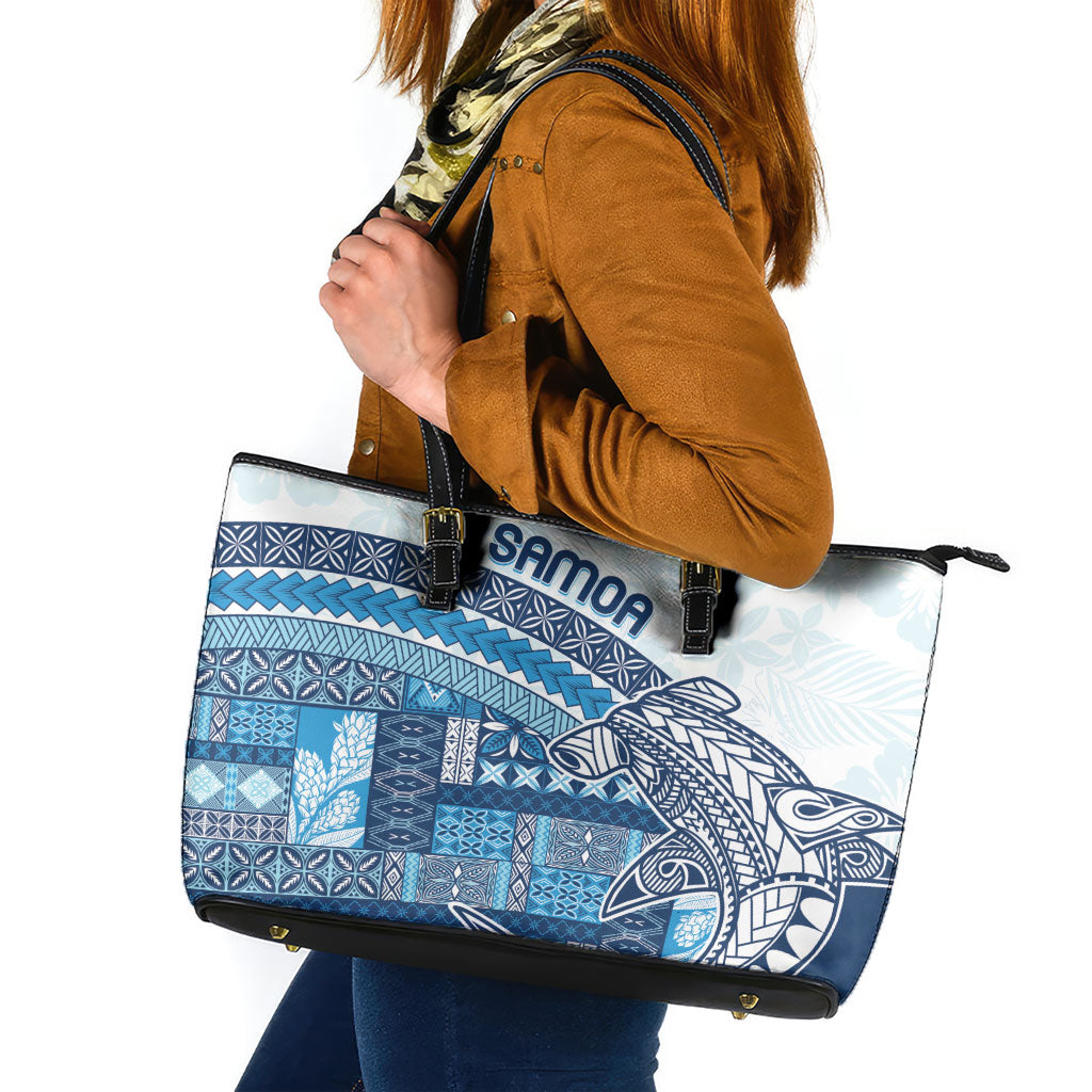 Samoa Mamanu Siapo Royal Blue Leather Tote Bag Tatau Malie